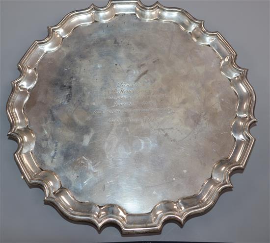 A George V silver circular salver, Thomas Bradbury & Sons, Sheffield, 1927, 20.5 oz.